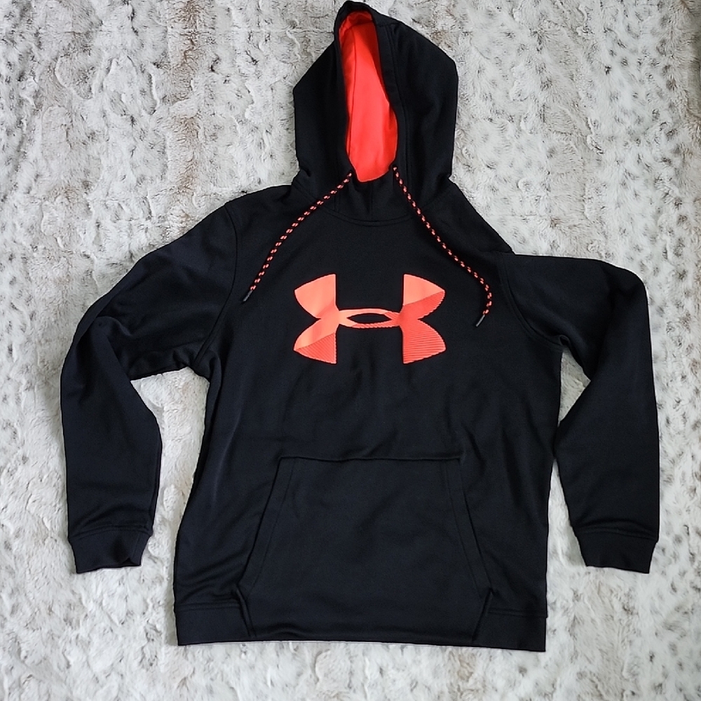 Under Armour Fleece Lined Black Hoodie Orange Logo NEW